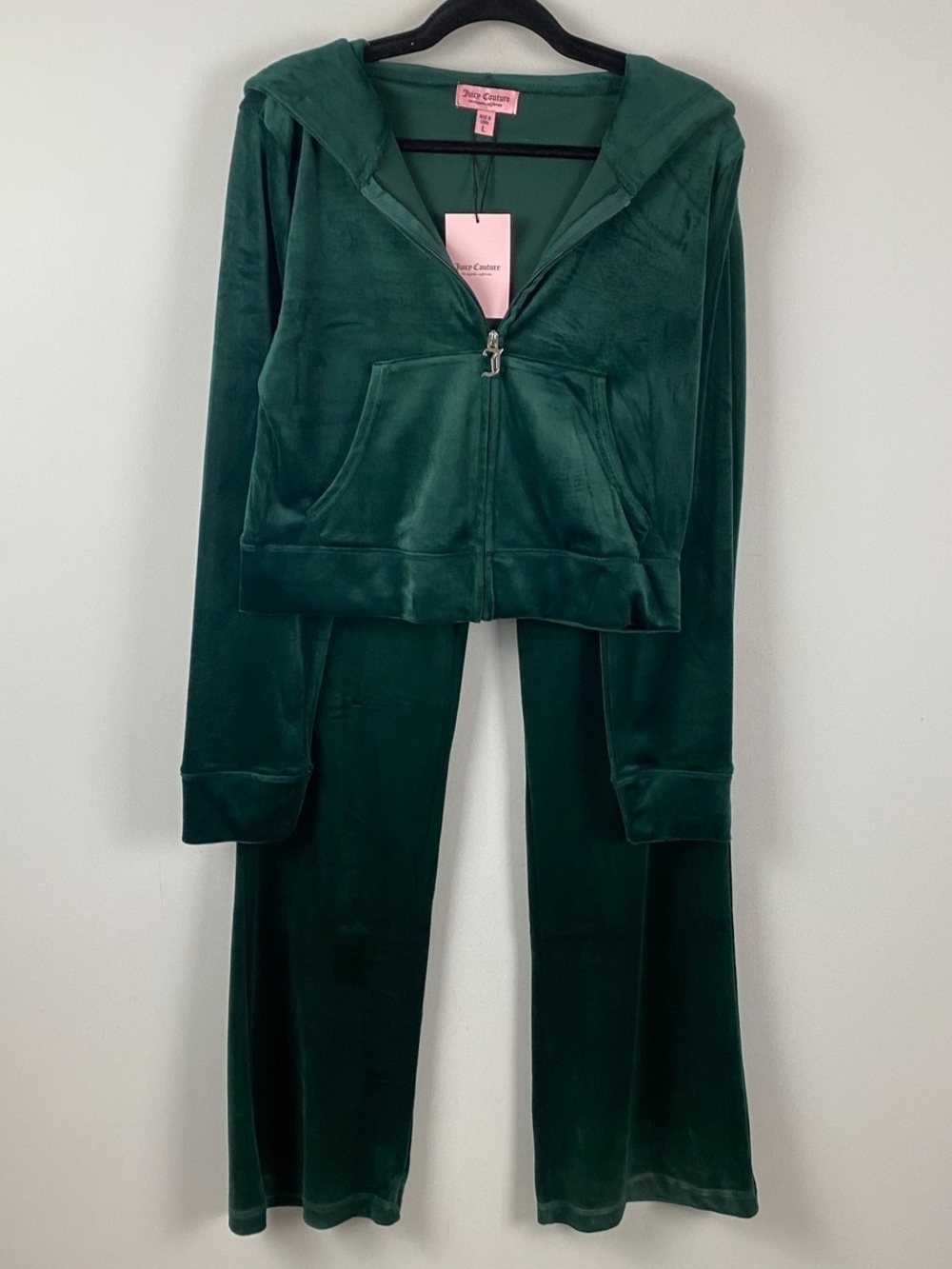 Juicy Couture Deep Green Velour Zip Hoodie & Wide-Leg Joggers Set NWOT